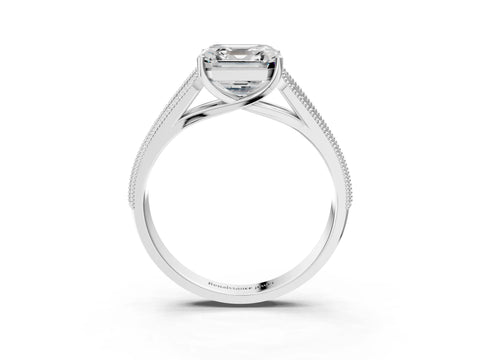 Silver 0.55 Carat E VVS1 Princess Cut Pave Split Shank Engagement Ring with Four-Prong Setting