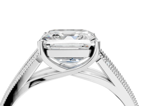 Silver 0.55 Carat E VVS1 Princess Cut Pave Split Shank Engagement Ring with Four-Prong Setting