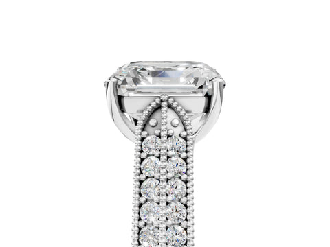 Silver 0.55 Carat E VVS1 Princess Cut Pave Split Shank Engagement Ring with Four-Prong Setting