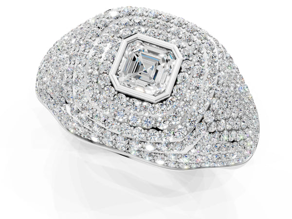 Silver Asscher Cut Diamond Bezel Set Pavé Dome Mens Ring