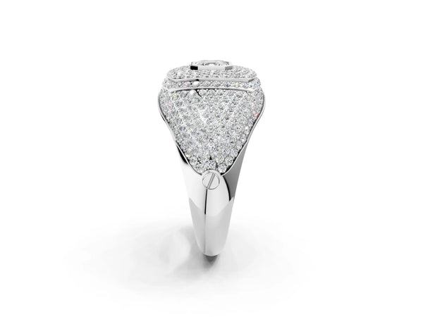 Silver Asscher Cut Diamond Bezel Set Pavé Dome Mens Ring