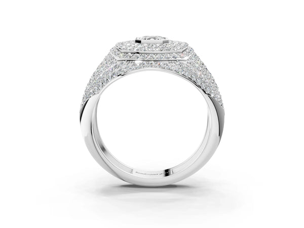 Platinum Asscher Cut Diamond Bezel Set Pavé Dome Mens Ring
