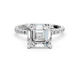White gold Asscher Cut Diamond Brilliant Solitaire Ring with Pavé Band and Four-Prong Setting_17