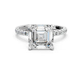 White gold Asscher Cut Diamond Brilliant Solitaire Ring with Pavé Band and Four-Prong Setting_182