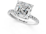 White gold Asscher Cut Diamond Brilliant Solitaire Ring with Pavé Band and Four-Prong Setting_183