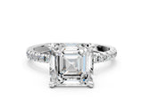 White gold Asscher Cut Diamond Brilliant Solitaire Ring with Pavé Band and Four-Prong Setting_67