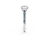 White gold Asscher Cut Diamond Cathedral Solitaire Ring with Round with Aquamarine side stone Pavé Band_14