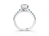 White gold Asscher Cut Diamond Cathedral Solitaire Ring with Round with Aquamarine side stone Pavé Band_15