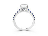 White gold Asscher Cut Diamond Cathedral Solitaire Ring with Round with Blue Sapphire side stone Pavé Band_15