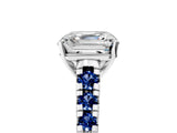 White gold Asscher Cut Diamond Cathedral Solitaire Ring with Round with Blue Sapphire side stone Pavé Band_17