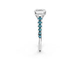 White gold Asscher Cut Diamond Cathedral Solitaire Ring with Round with Blue Topaz side stone Pavé Band_2