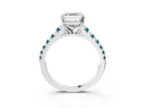 White gold Asscher Cut Diamond Cathedral Solitaire Ring with Round with Blue Topaz side stone Pavé Band_3