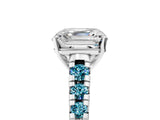 White gold Asscher Cut Diamond Cathedral Solitaire Ring with Round with Blue Topaz side stone Pavé Band_5