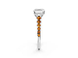 White gold Asscher Cut Diamond Cathedral Solitaire Ring with Round with Citrine side stone Pavé Band_26