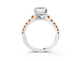 White gold Asscher Cut Diamond Cathedral Solitaire Ring with Round with Citrine side stone Pavé Band_27