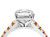 White gold Asscher Cut Diamond Cathedral Solitaire Ring with Round with Citrine side stone Pavé Band_28