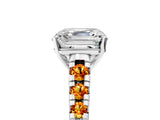 White gold Asscher Cut Diamond Cathedral Solitaire Ring with Round with Citrine side stone Pavé Band_29