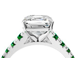 White gold Asscher Cut Diamond Cathedral Solitaire Ring with Round with Emerald side stone Pavé Band_4