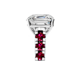 White gold Asscher Cut Diamond Cathedral Solitaire Ring with Round with Garnet side stone Pavé Band_17