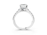 White gold Asscher Cut Diamond Cathedral Solitaire Ring with Round with Moissanite side stone Pavé Band_15