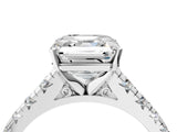 White gold Asscher Cut Diamond Cathedral Solitaire Ring with Round with Moissanite side stone Pavé Band_16