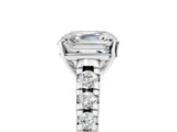 White gold Asscher Cut Diamond Cathedral Solitaire Ring with Round with Moissanite side stone Pavé Band_17