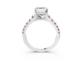 White gold Asscher Cut Diamond Cathedral Solitaire Ring with Round with Morganite side stone Pavé Band_15