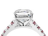 White gold Asscher Cut Diamond Cathedral Solitaire Ring with Round with Morganite side stone Pavé Band_16