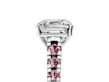 White gold Asscher Cut Diamond Cathedral Solitaire Ring with Round with Morganite side stone Pavé Band_17
