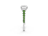 White gold Asscher Cut Diamond Cathedral Solitaire Ring with Round with Peridot side stone Pavé Band_2