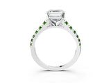 White gold Asscher Cut Diamond Cathedral Solitaire Ring with Round with Peridot side stone Pavé Band_3