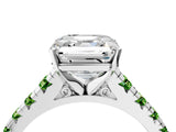 White gold Asscher Cut Diamond Cathedral Solitaire Ring with Round with Peridot side stone Pavé Band_4