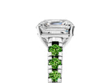 White gold Asscher Cut Diamond Cathedral Solitaire Ring with Round with Peridot side stone Pavé Band_5