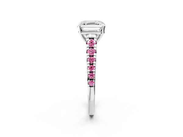 Sterling Silver Asscher Cut Cathedral Engagement Ring Setting with Lab-Grown Pink Sapphire Accents