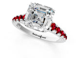 White gold Asscher Cut Diamond Cathedral Solitaire Ring with Round with Ruby side stone Pavé Band_25