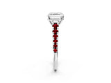 White gold Asscher Cut Diamond Cathedral Solitaire Ring with Round with Ruby side stone Pavé Band_26