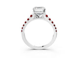 White gold Asscher Cut Diamond Cathedral Solitaire Ring with Round with Ruby side stone Pavé Band_27
