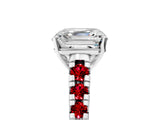 White gold Asscher Cut Diamond Cathedral Solitaire Ring with Round with Ruby side stone Pavé Band_29