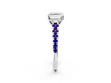 White gold Asscher Cut Diamond Cathedral Solitaire Ring with Round with Tanzanite side stone Pavé Band_2