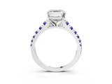 White gold Asscher Cut Diamond Cathedral Solitaire Ring with Round with Tanzanite side stone Pavé Band_3