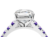 White gold Asscher Cut Diamond Cathedral Solitaire Ring with Round with Tanzanite side stone Pavé Band_4