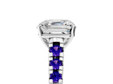 White gold Asscher Cut Diamond Cathedral Solitaire Ring with Round with Tanzanite side stone Pavé Band_5