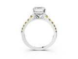 White gold Asscher Cut Diamond Cathedral Solitaire Ring with Round with Yellow Sapphire side stone Pavé Band_27