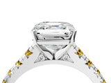 White gold Asscher Cut Diamond Cathedral Solitaire Ring with Round with Yellow Sapphire side stone Pavé Band_28