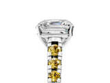 White gold Asscher Cut Diamond Cathedral Solitaire Ring with Round with Yellow Sapphire side stone Pavé Band_29
