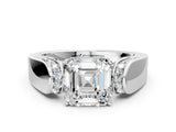 White gold Asscher Cut Diamond Channel Set Solitaire Ring with Four-Prong Setting_10