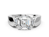 White gold Asscher Cut Diamond Channel Set Solitaire Ring with Four-Prong Setting_82