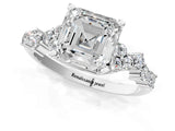 White gold Asscher Cut Diamond Cluster Pavé Band with Four-Prong Setting_10