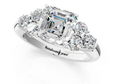 White gold Asscher Cut Diamond Cluster Ring with Round Accent Stones and Prong Setting on a Classic Band_73