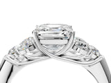 White gold Asscher Cut Diamond Cluster Ring with Round Accent Stones and Prong Setting on a Classic Band_75